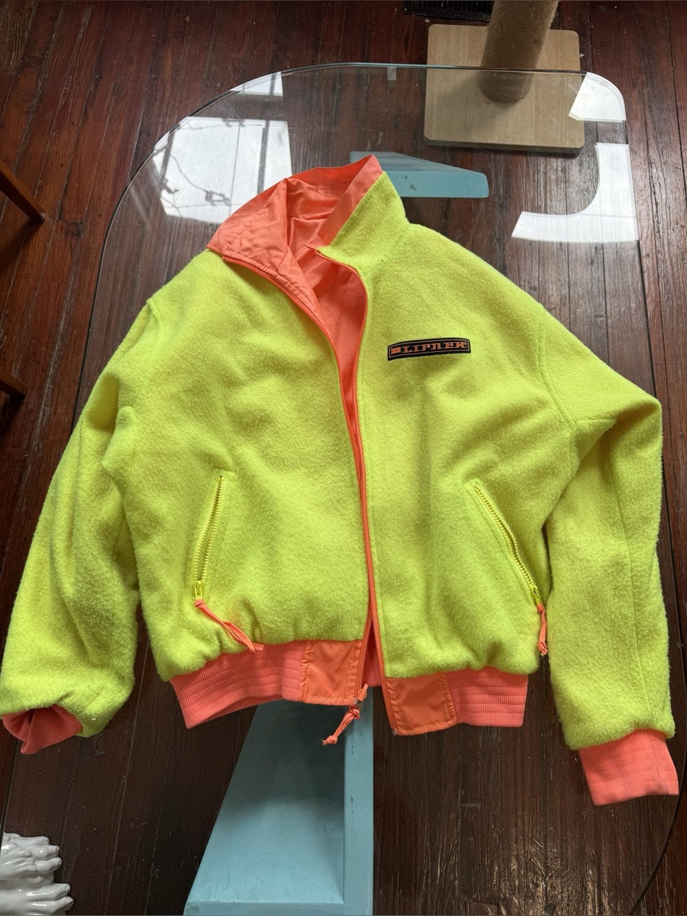 Vintage Neon Orange/Yellow Reversible Ski Bomber,
